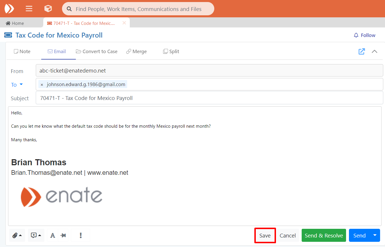 Saving an Email as a Draft - Enate Help